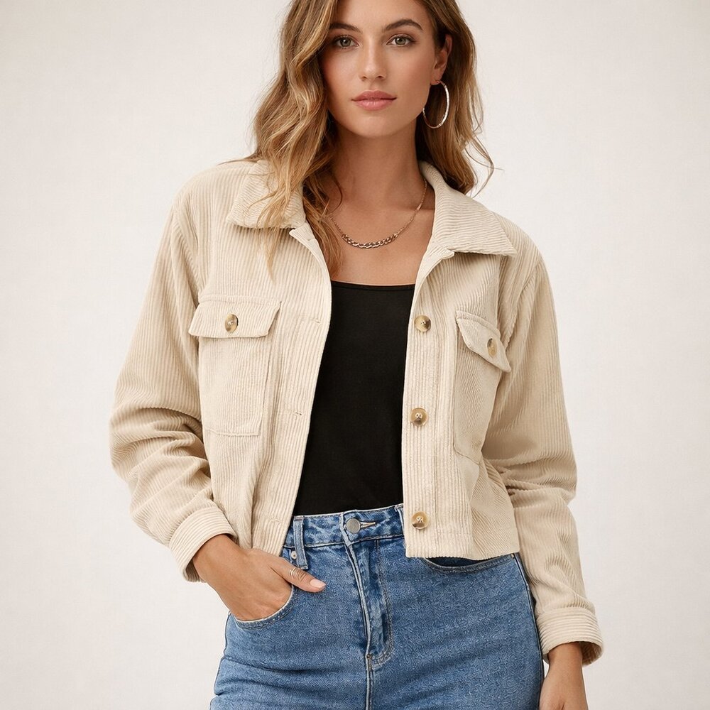 Anthro Avec Les Filles Cropped Corduroy Shacket XL Utility Jacket
